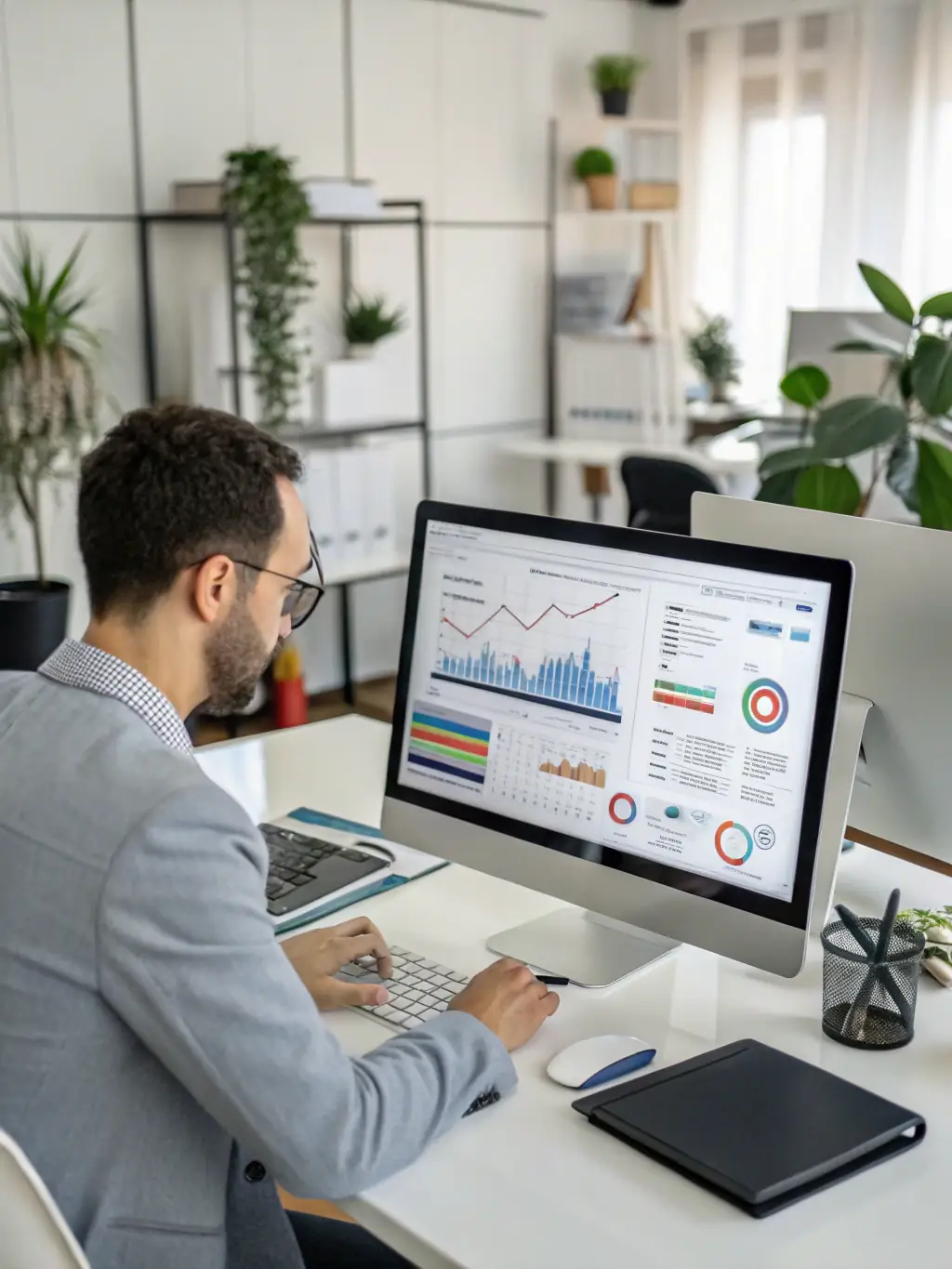 A professional workspace showcasing SEO specialists analyzing website data and optimizing content for search engines, reflecting Stickymelon's SEO expertise.